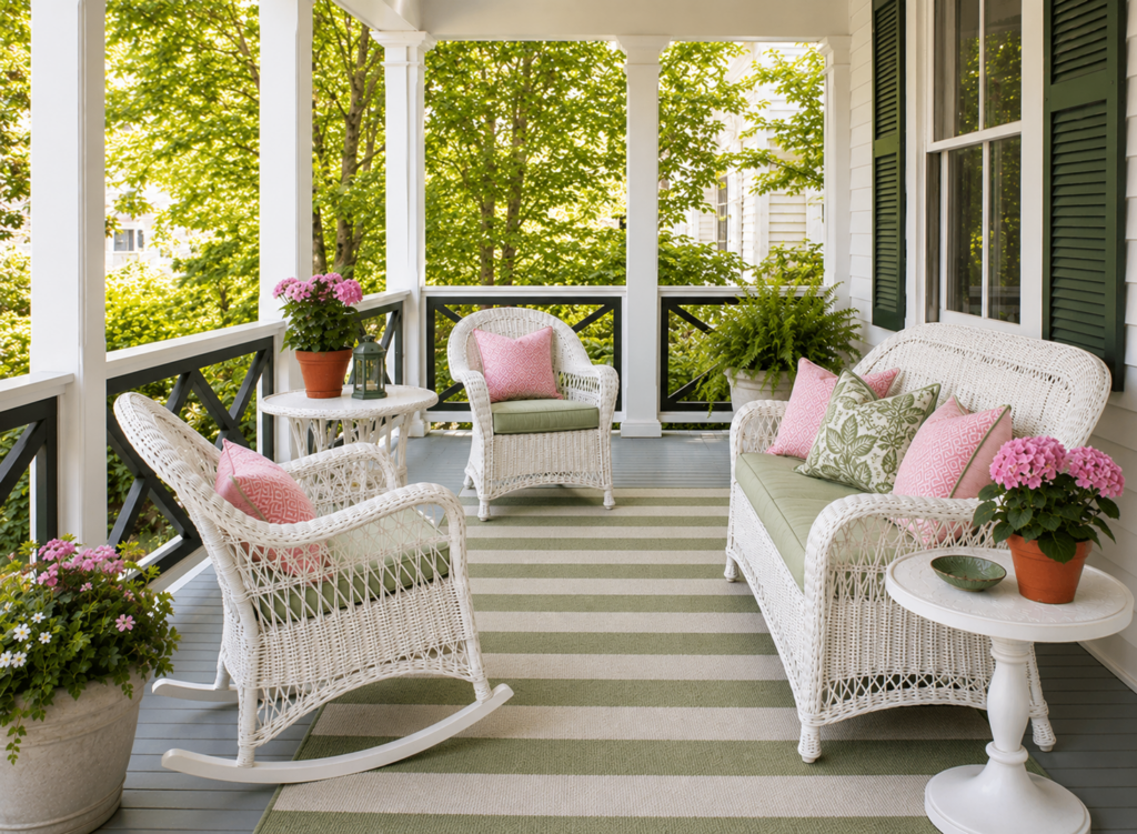 pink and green summer porch