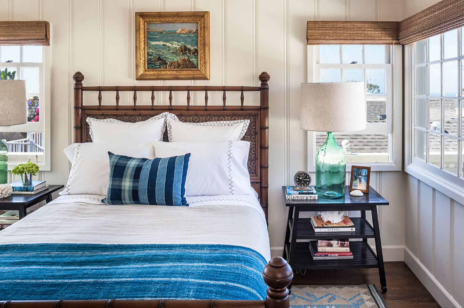 blue and white cottage bedroom