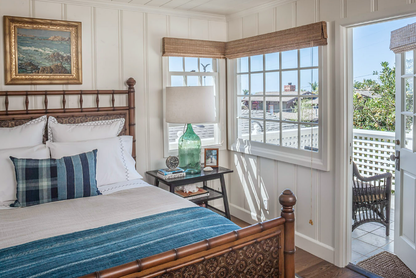 blue and white cottage bedroom