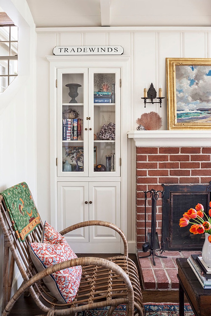 brick fireplace in 1940's cottage