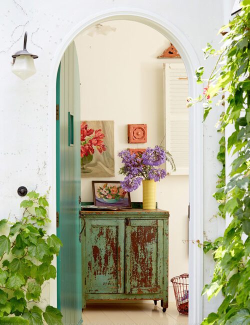 Colorful entryway in beach cottage