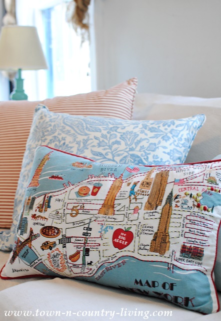 Late Summer Decorating with Map of New York Pillow