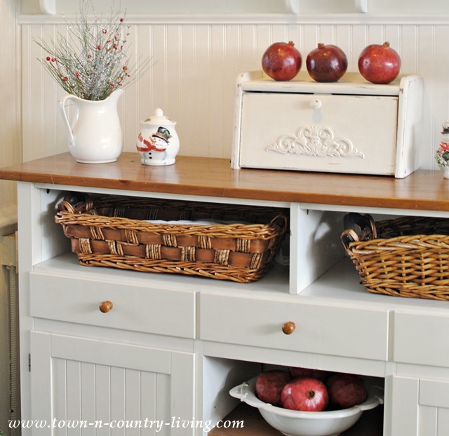 Farmhouse Sideboard decorated for Christmas