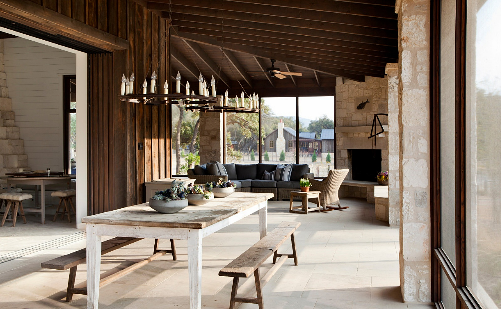 all-season porch with fireplace