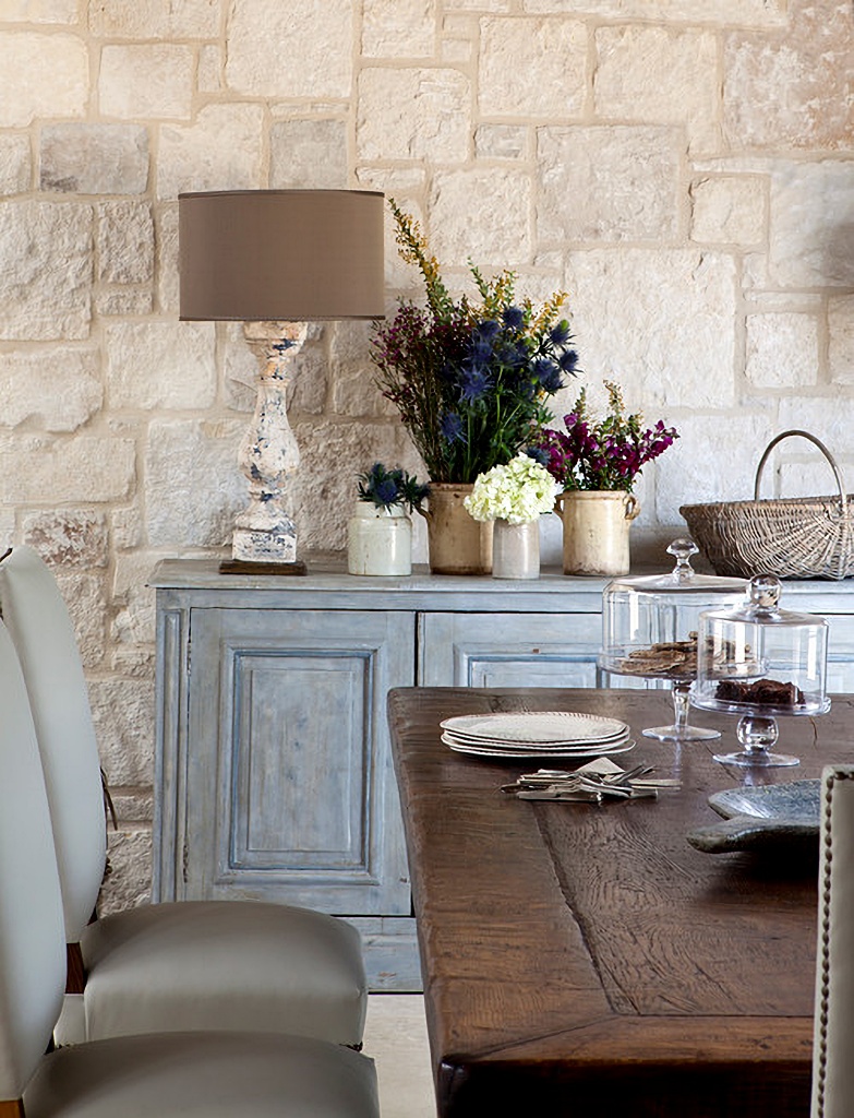 stone wall in dining room