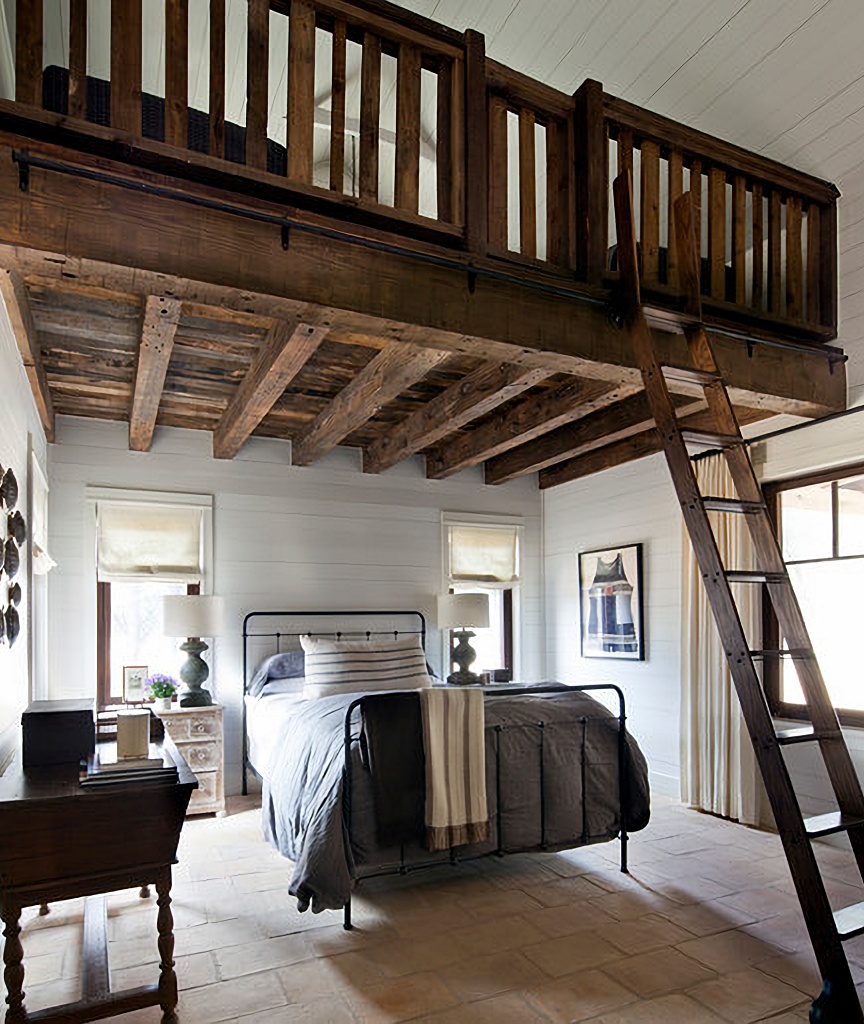 rustic bedroom with loft