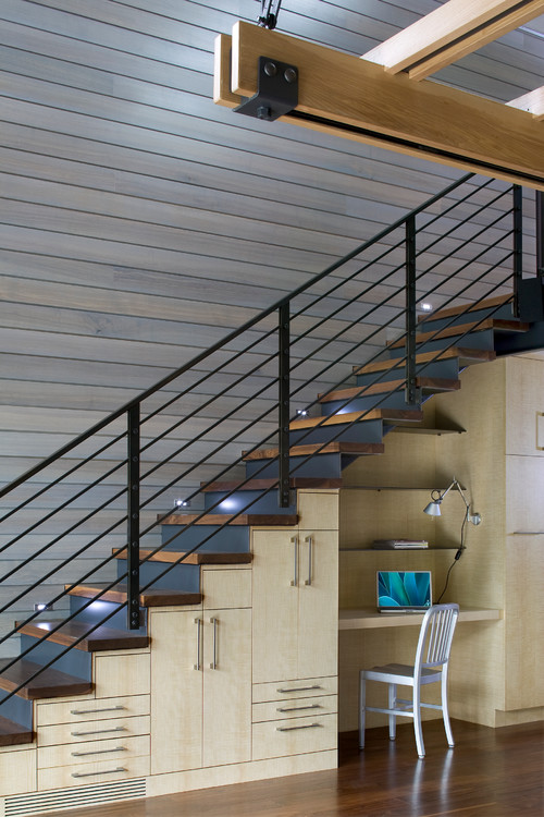 Contemporary Staircase with Built-In Desk
