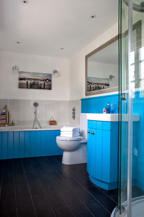 Bright Blue and White Bathroom