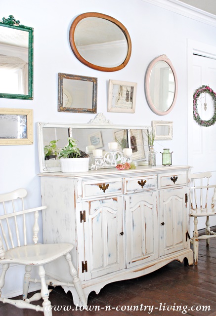Dining Buffet with Gallery Wall of Vintage Mirrors
