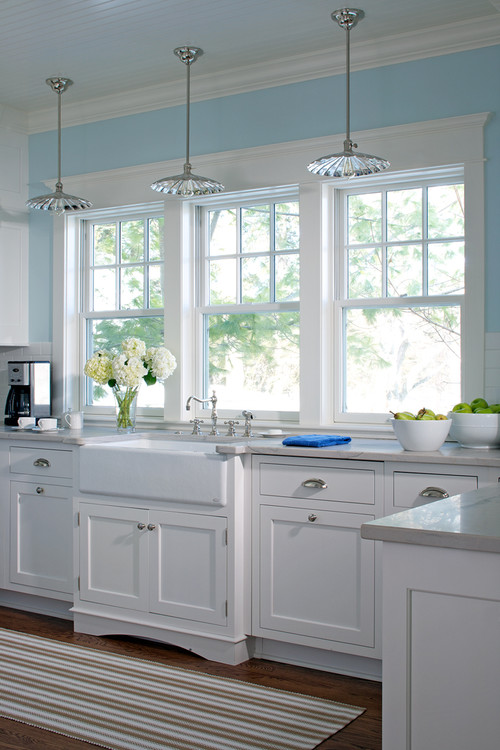 White Kitchen with Pale Blue Walls