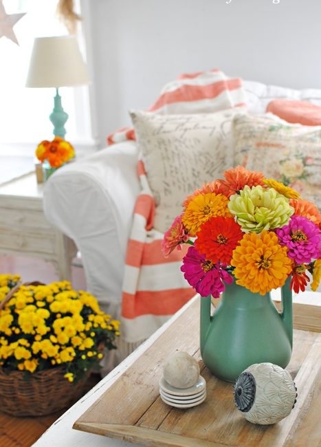Color in the Family Room with Fresh Flowers