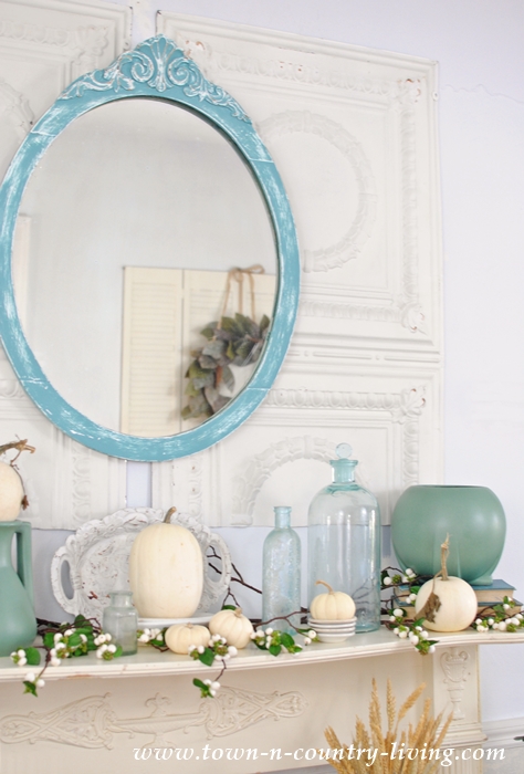 Green and White Fall Mantel