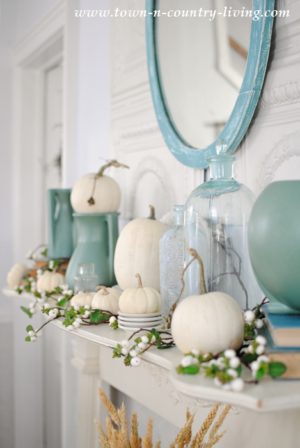 Non-Traditional Fall Mantel in Green and White
