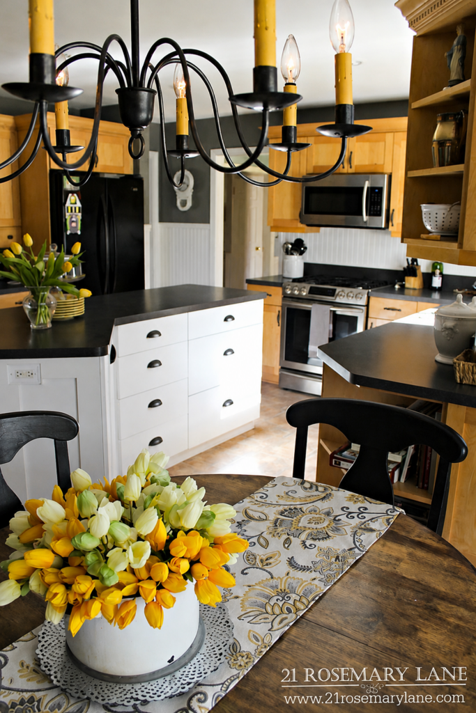 honey-toned cabinets in kitchen