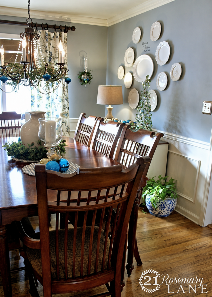 traditional home with blue-gray dining room