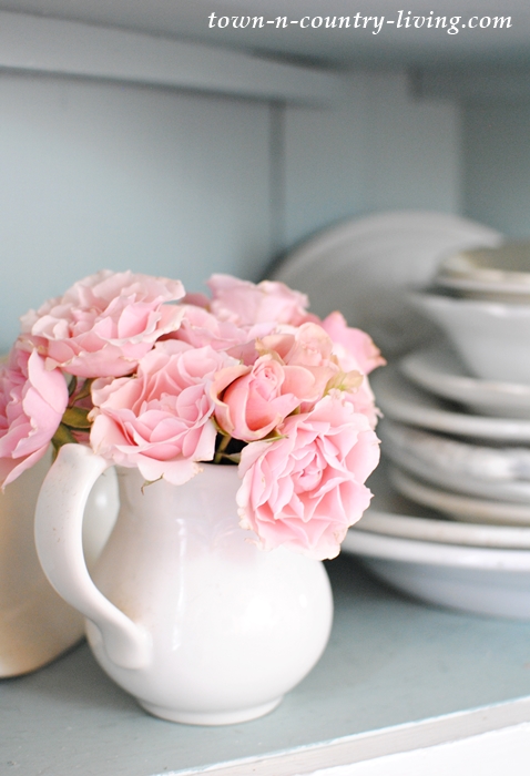 Pink Roses in White Ironstone