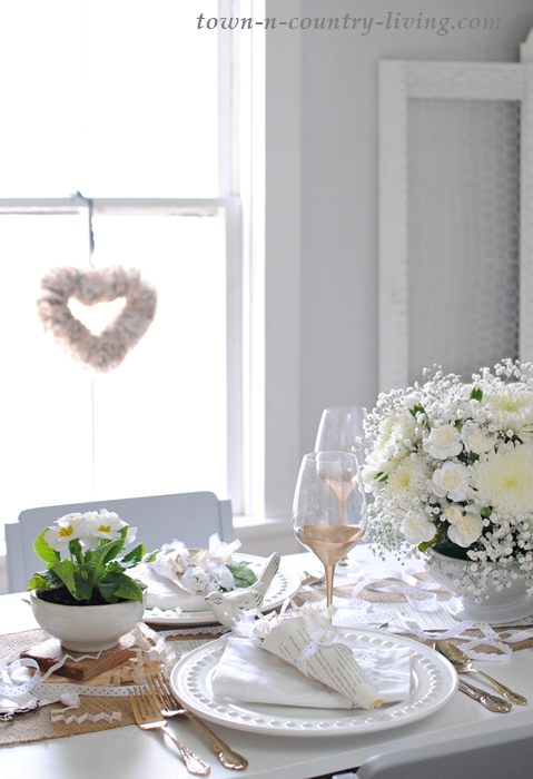 Winter White Table Setting in a Farmhouse Dining Room