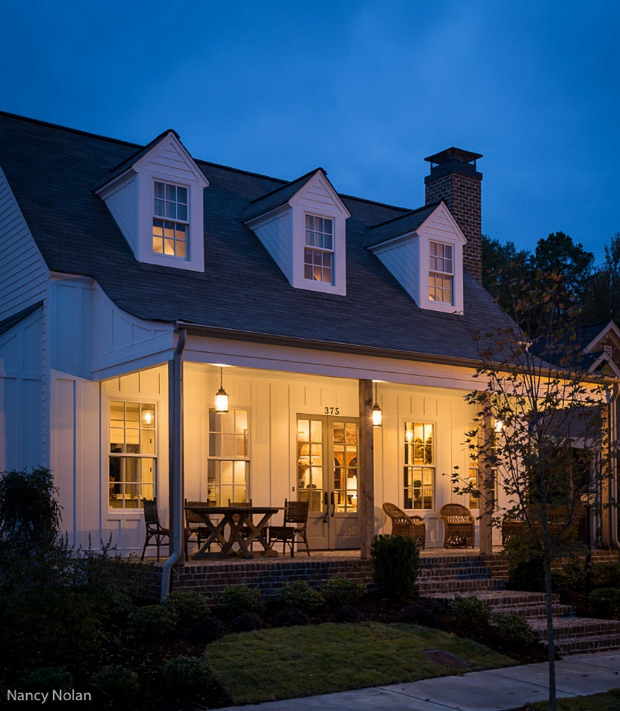 southern style porch at night