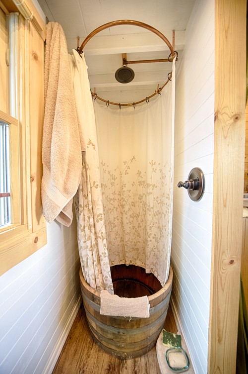 Rustic bathroom in tiny house
