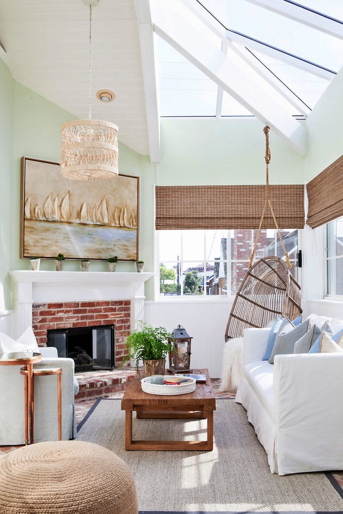 fireplace in coastal family room