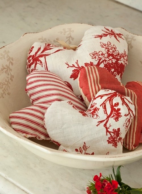 Bowl Full of Vintage Fabric Hearts