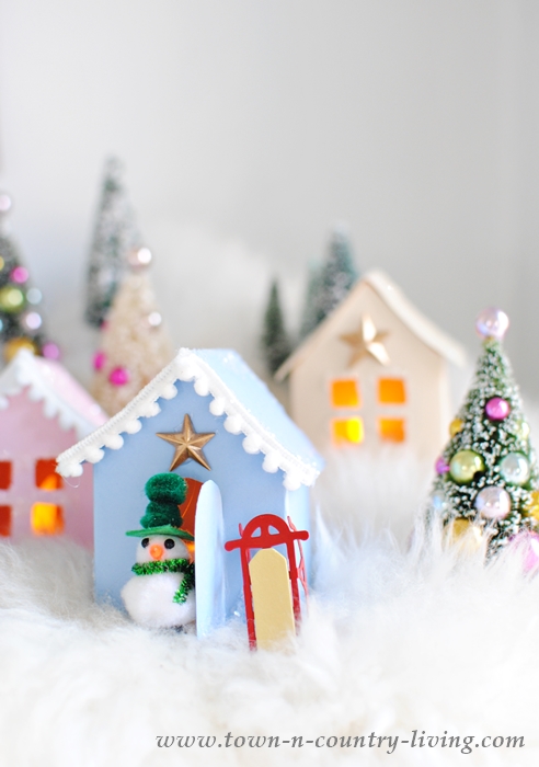 Christmas Village made from construction paper and free holiday printable