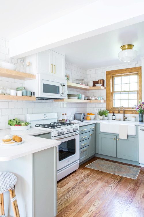 Remodeled Country Kitchen with Blue Cabinets