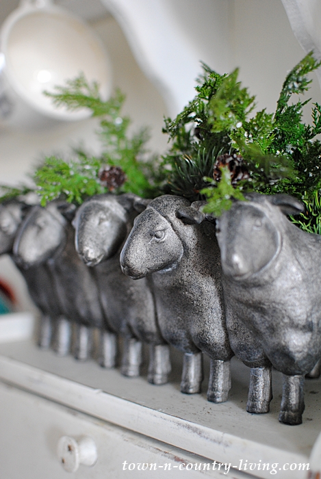 Sheep Planter Decorated for Christmas