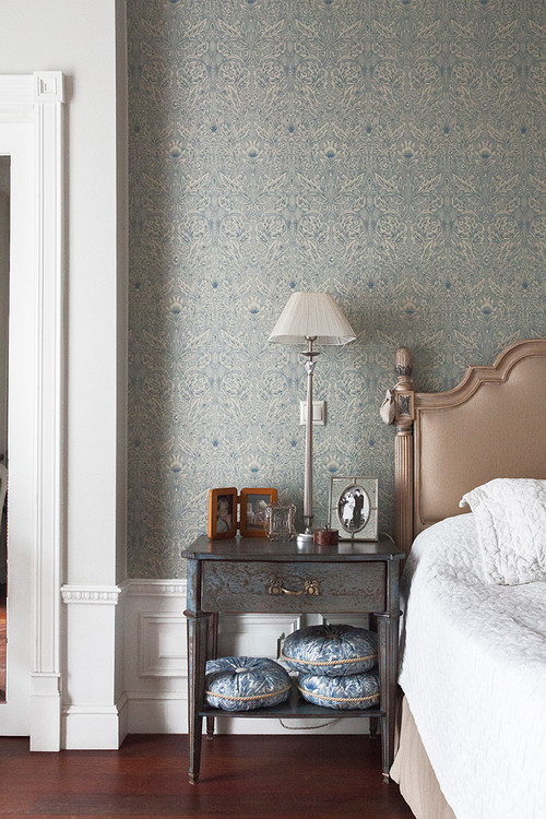 Elegant Blue Bedroom with Wallpaper
