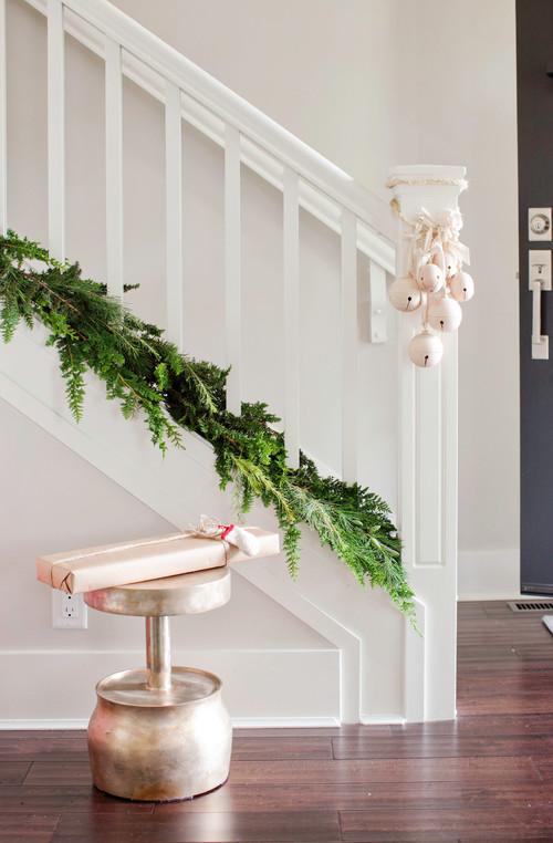 Christmas Staircase with Garland and Bells