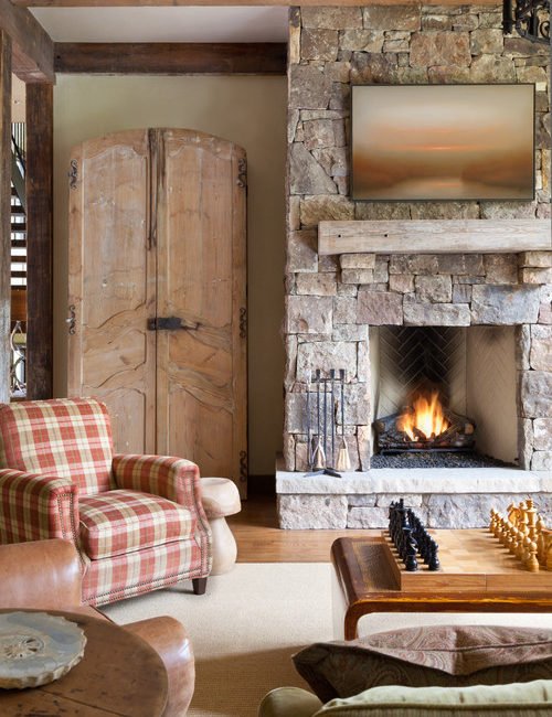 Rustic Living Room in Colorado Mountain Home