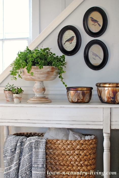 Styling a Console Table with Plants and Pictures