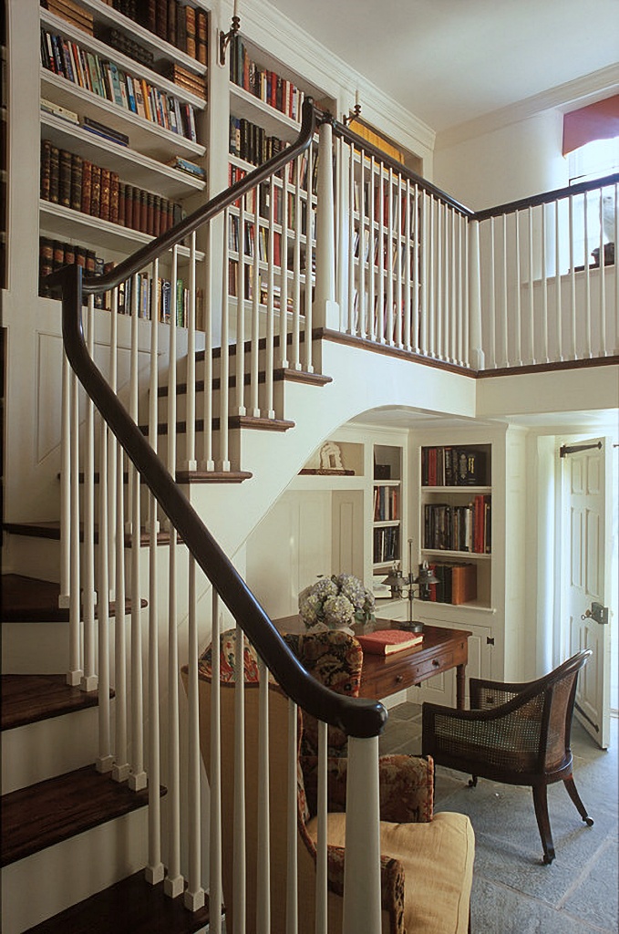 timeless home decor - staircase and bookcases