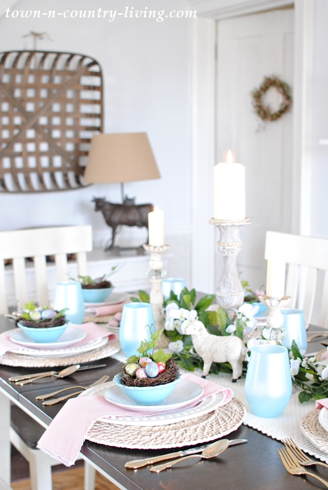 Pink and Blue Spring Table Setting