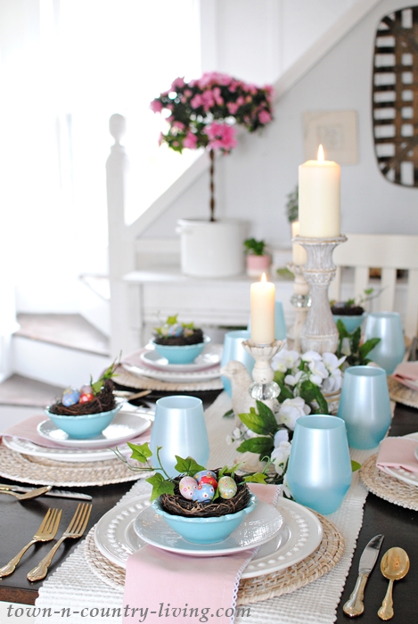 Pink and Blue Easter Table Setting