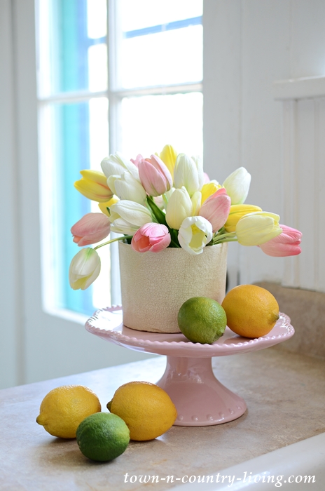 Faux Spring Tulips in the Kitchen