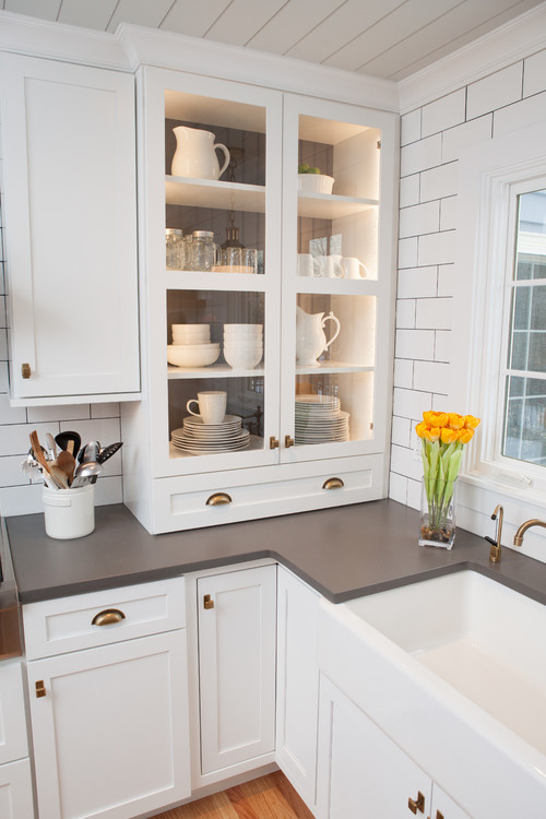 White Kitchen with Glass Front Cabinets