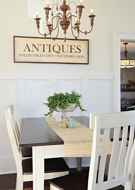 Antiques Sign in a Farmhouse Dining Room