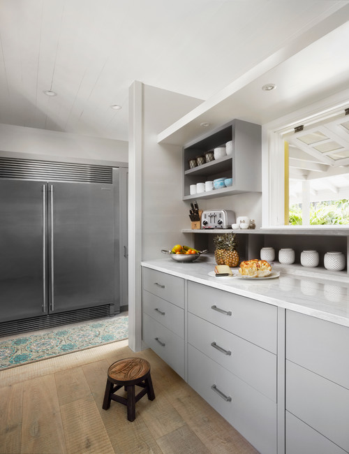 Gray and White Beach Style Cottage Kitchen