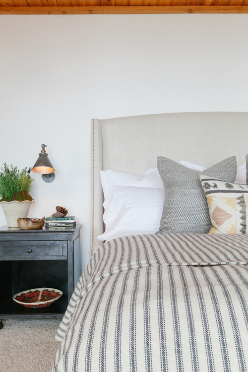 Decorating With Ticking Stripe Town, Ticking Stripe Upholstered Headboard