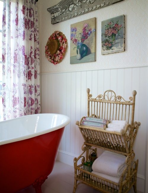 Red Claw Foot Tub in Colorful Bathroom