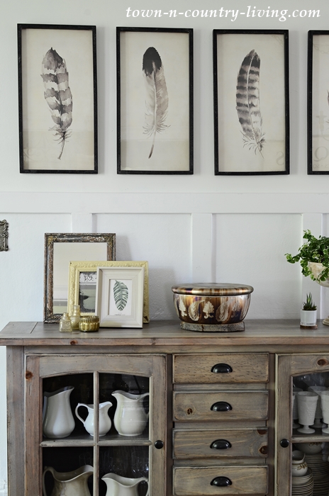 Set of Feather Prints in Farmhouse Dining Room