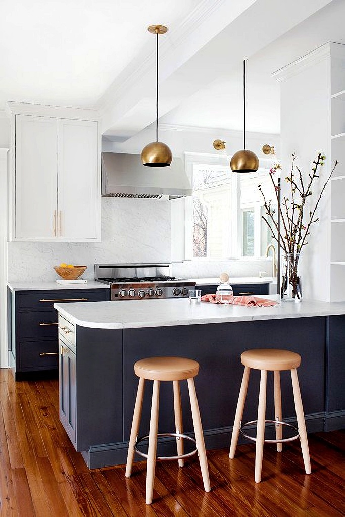 navy blue and white kitchen