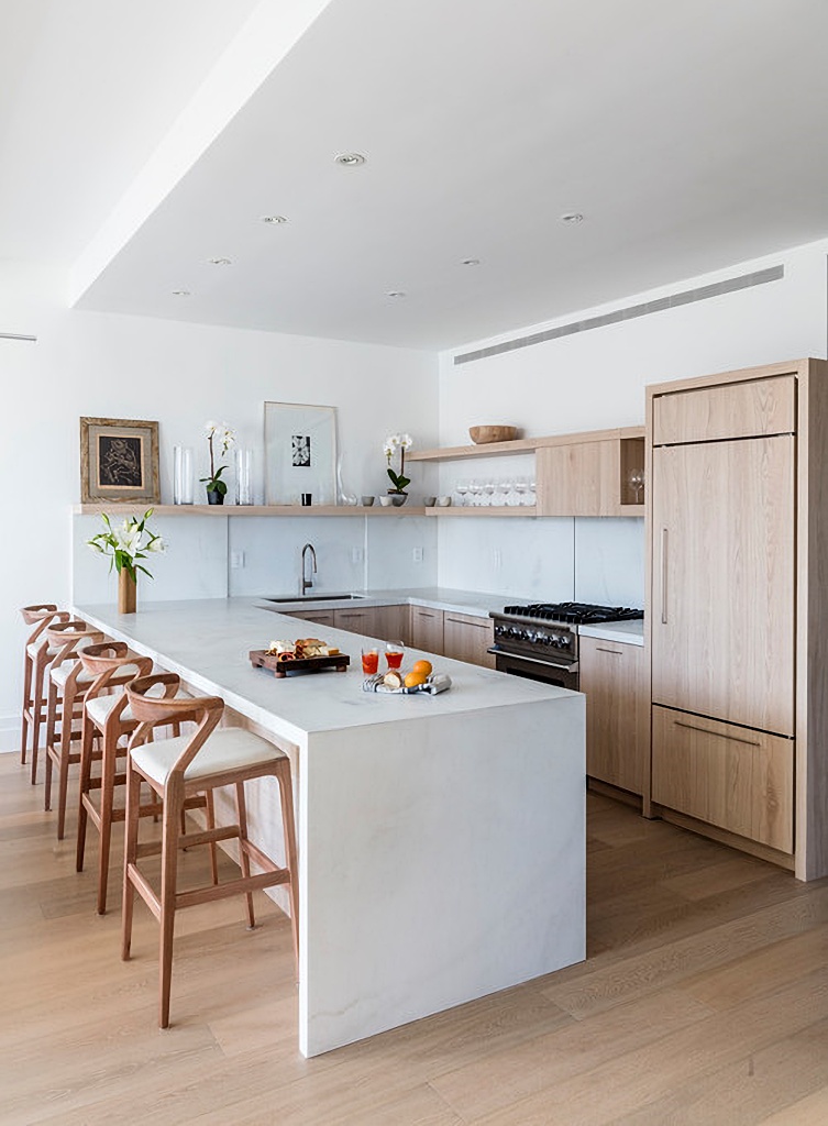 waterfall countertop in contemporary kitchen