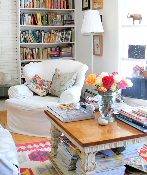 Cottage Style Living Room in White with Colorful Accents