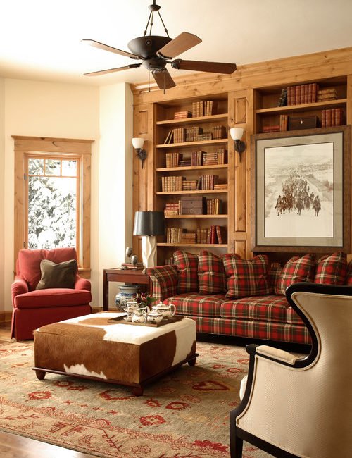 Country Neutrals Living Room with Plaid Couch