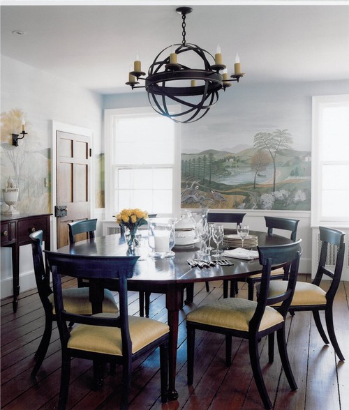 Traditional Dining Room with Landscape Wall Mural