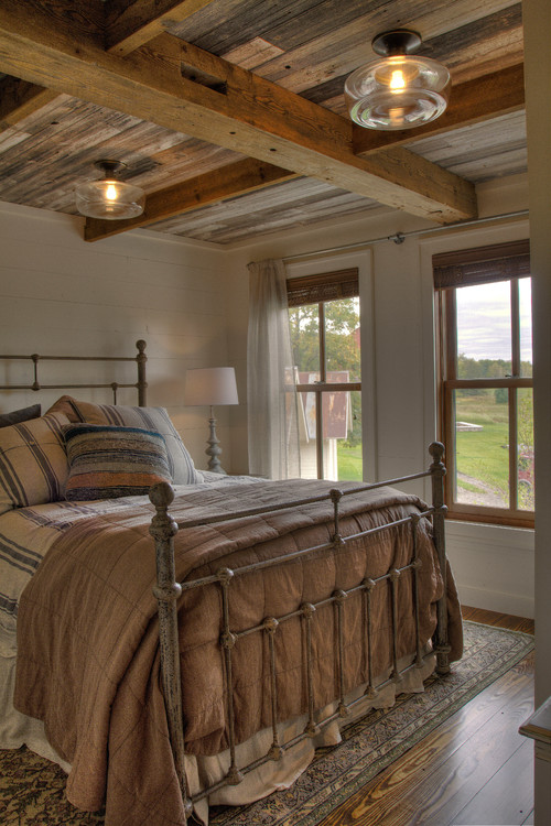 Rustic Farmhouse Bedroom with Wood Ceiling