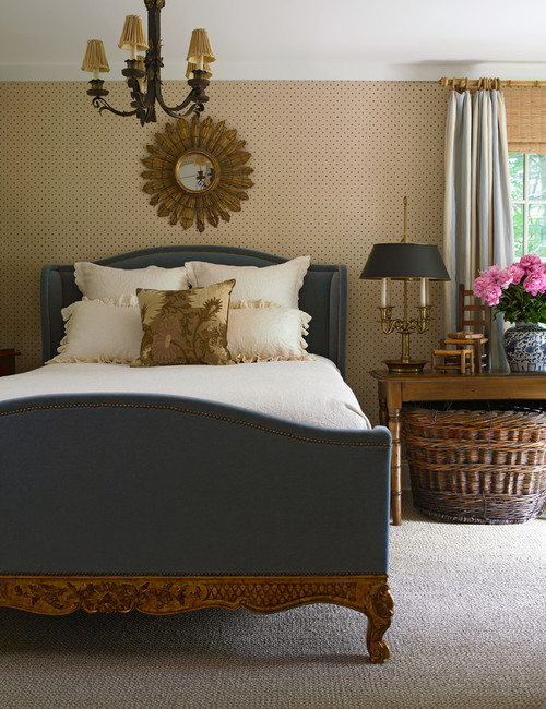 Wallpaper and an Upholstered Bed in a Cozy Bedroom