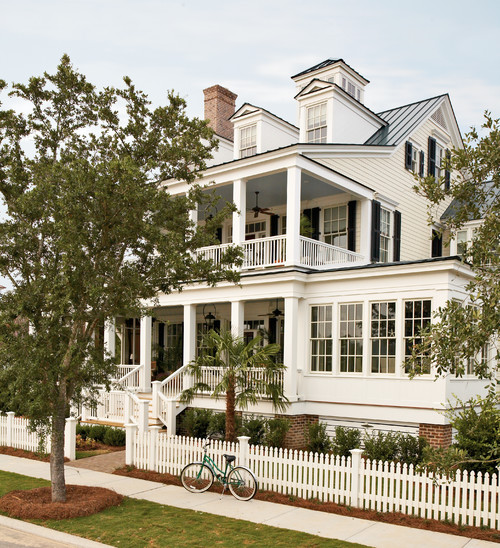 New White Southern Home with Double Decker Porch
